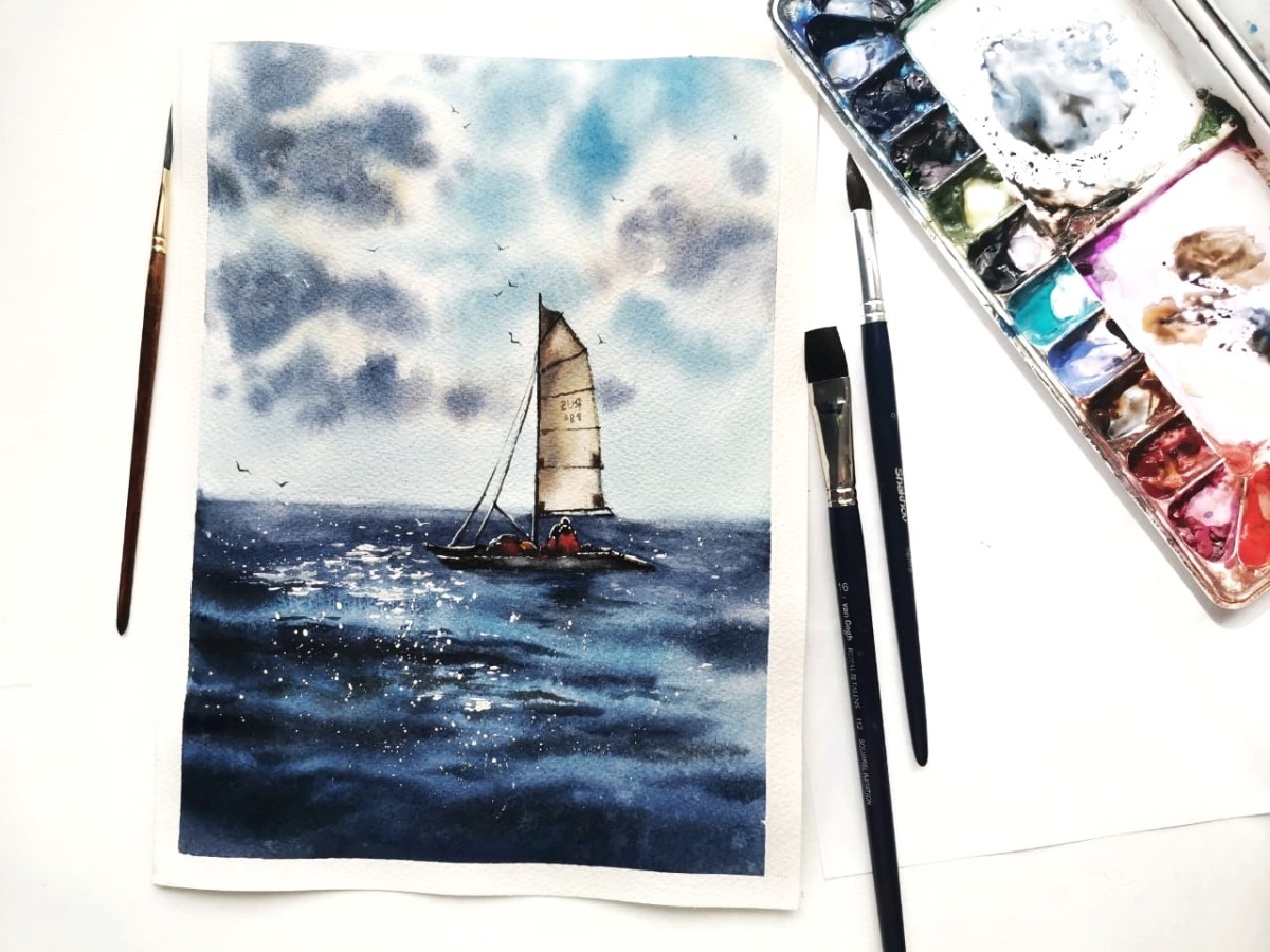 Рисуем море акварелью